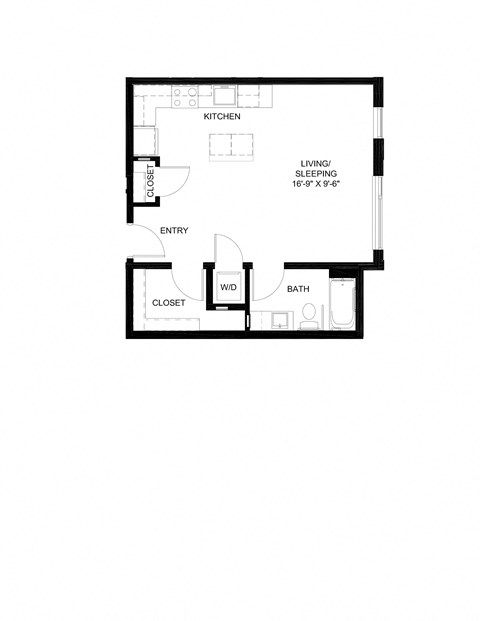 Floor plan for studio, 1 bath, 569 sqft